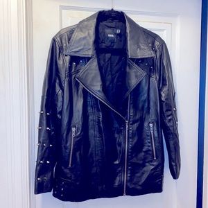 EUC ASOS black genuine leather studded jacket 14